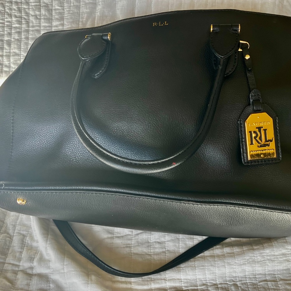 Ralph Lauren Large Black Vintage Pebbled Leather Lauren Bag - Picture 2 of 16